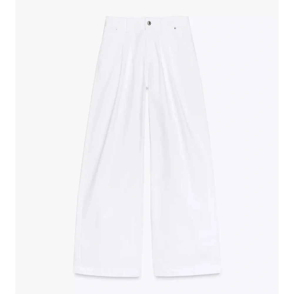 Zara NWT mid rise wide leg pleated pants white 7484/052